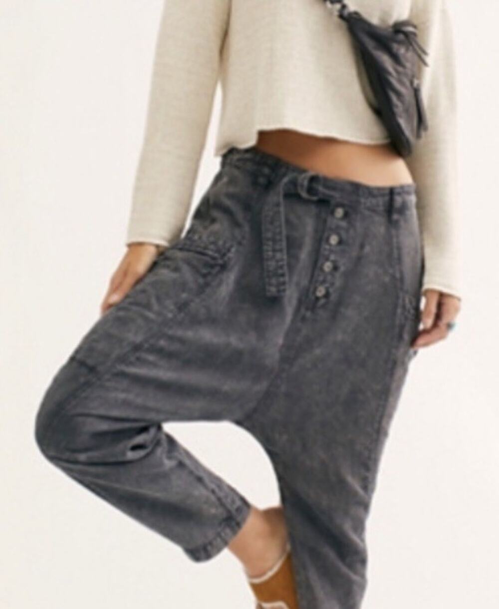 Free People Desert Daze Harem Pants Washed Denim Button Fly Cargo Size 4